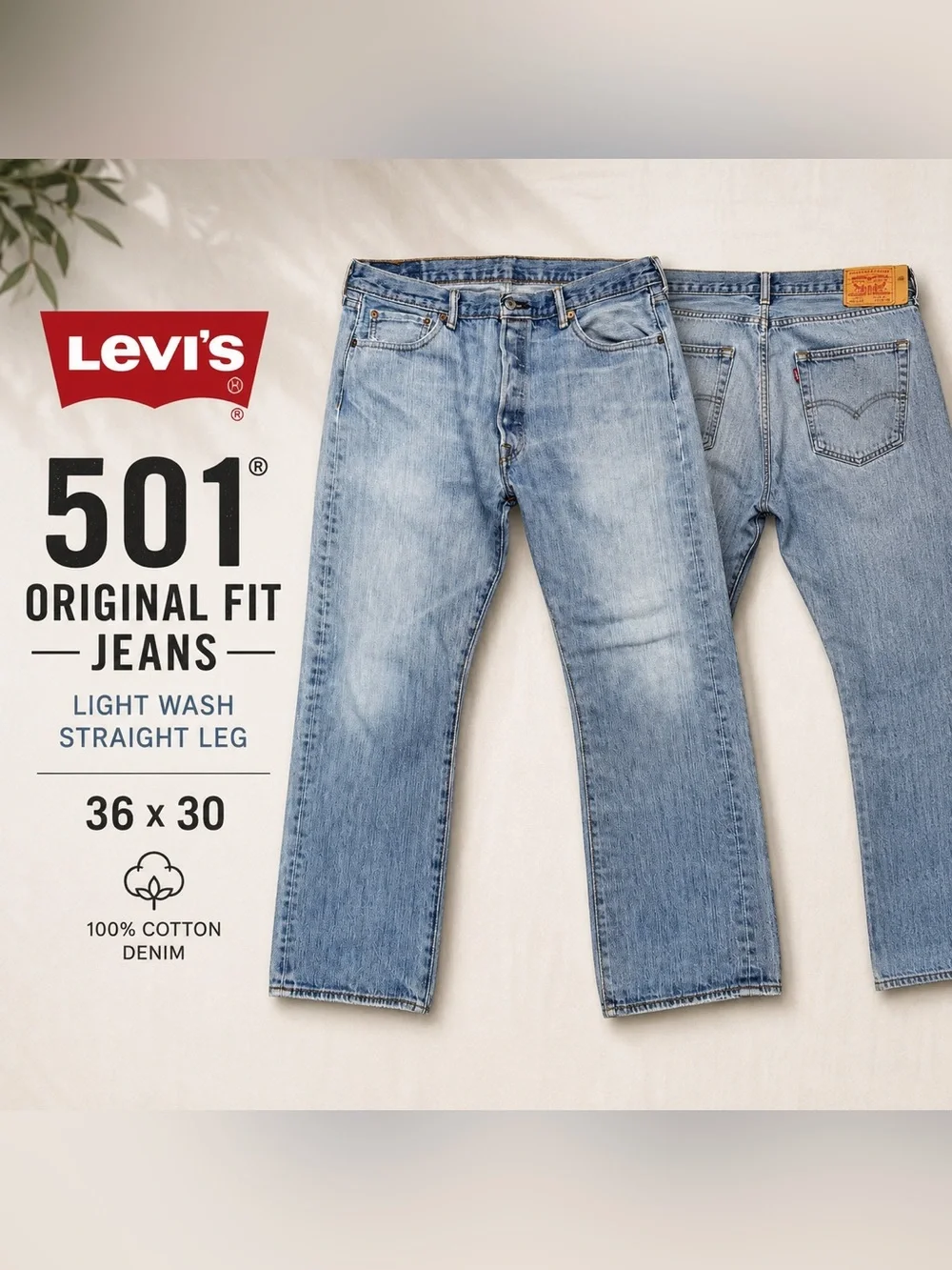 Levi’s 501 Original Fit Jeans Men’s 36x30 Light Wash Straight Leg Denim